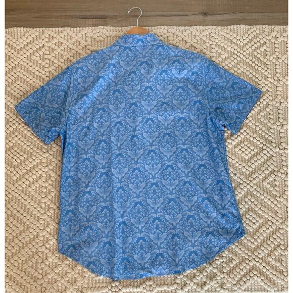 Robert Graham Highland Jacquard Light Blue Short Sleeve Button-Up Shirt Large - Picture 4 of 8